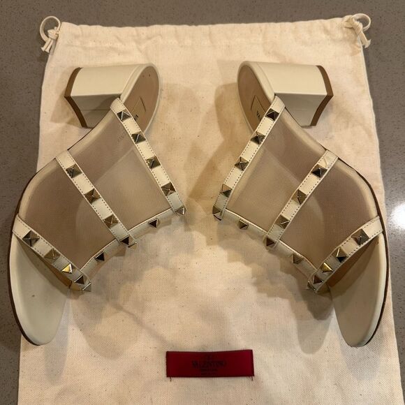 Valentino Garavani Rockstud Mesh Slide Sandal Light Ivory Size 37.5 - Picture 4 of 11